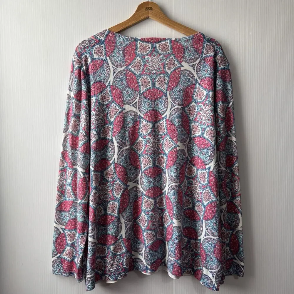 Talbots Plus 2X Women’s Mandala Print Knit Top Long Sleeve Cotton Blend